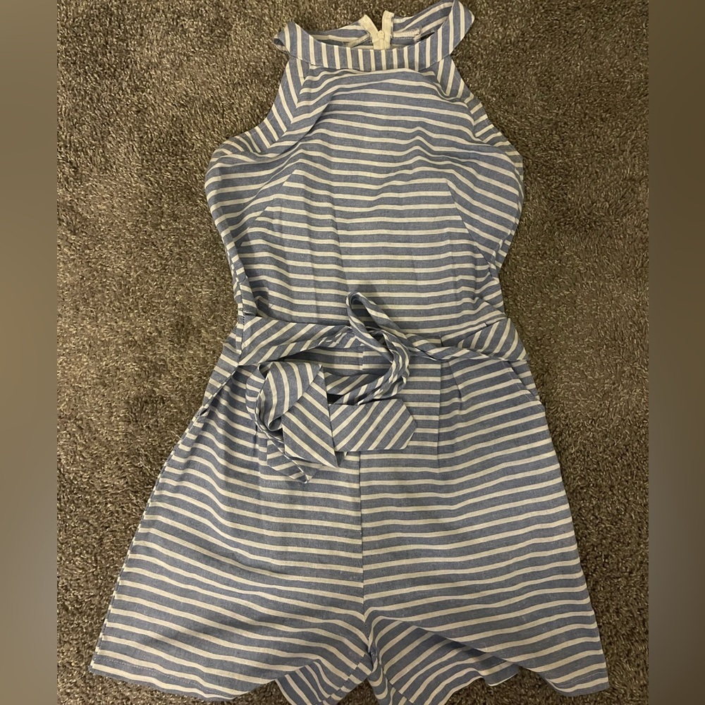 Blue and white striped romper size medium from Amazon